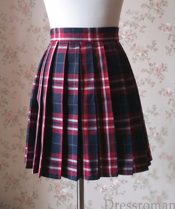 Red and Navy Plaid Skirt High Waisted Pleated Plaid Skirts Mini Plaid Skirt