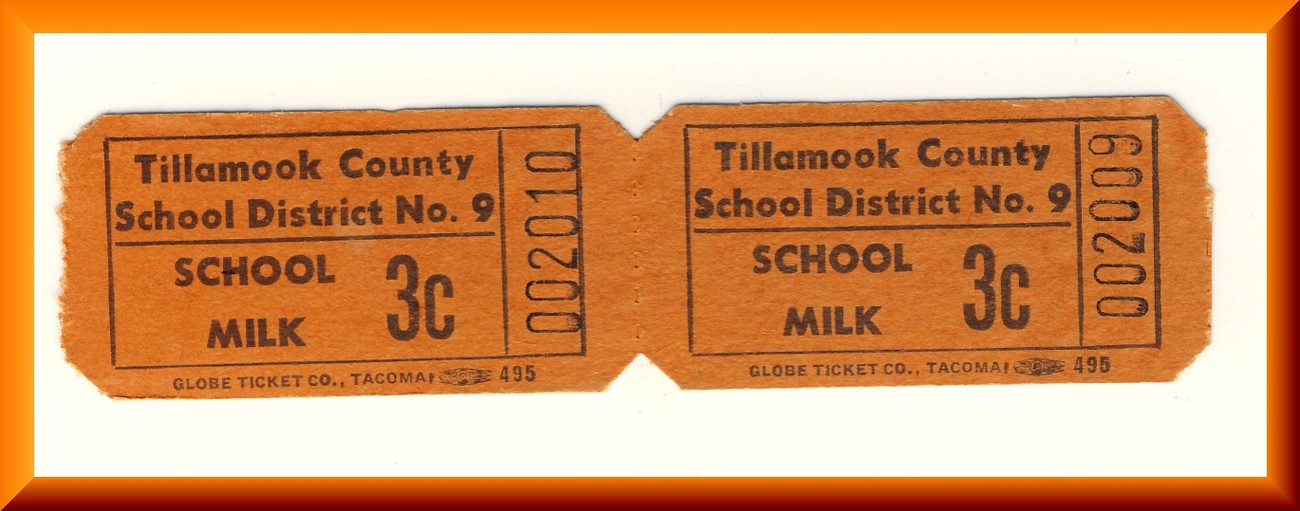 Vintage School Milk Tickets, Two .03 cent Tickets, Circa 1950's