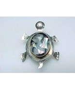 Vintage STERLING SILVER TURTLE BROOCH  with Genuine Abalone Shell &amp; Blac... - £39.61 GBP
