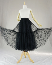 Black Tulle Midi Skirt Women A-line Black Polka Dot Midi Tulle Skirt Plus Size image 3
