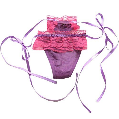 2pcs Purple Ruffle Lace-up Panties Hipster G-String Sheer Thong Lingerie,Asain M