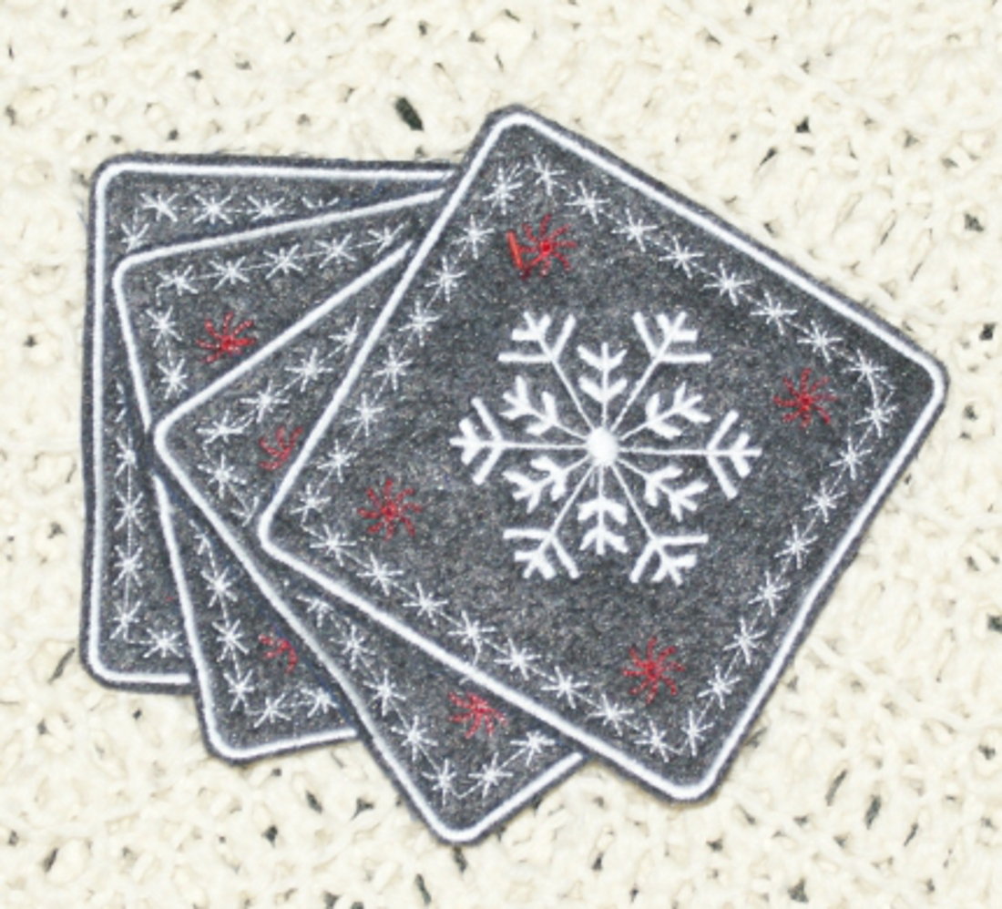 Felt Coasters set of 4 coasters Charcoal Gray with embroidered