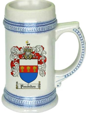 Pendelton Coat of Arms Stein / Family Crest Tankard Mug