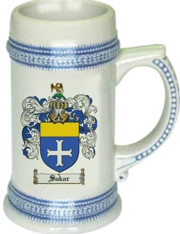 Sakar Coat of Arms Stein / Family Crest Tankard Mug