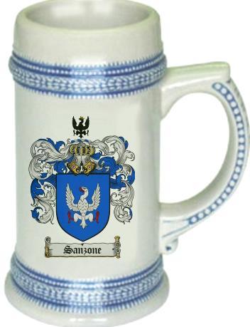 Sanzone Coat of Arms Stein / Family Crest Tankard Mug
