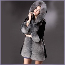 Thick Full Pelt Black Faux Mink Spliced Silver Gray Faux Fur Trimmed Hooded Coat image 3