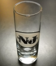 New Jersey Shot Glass Tall Style with Heavy Base Clear Glass White Gold Oval - $7.99