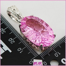 Vintage Sterling Silver Pendant With Pink Crystal Sapphire Oval Facet Cut Stone  image 2