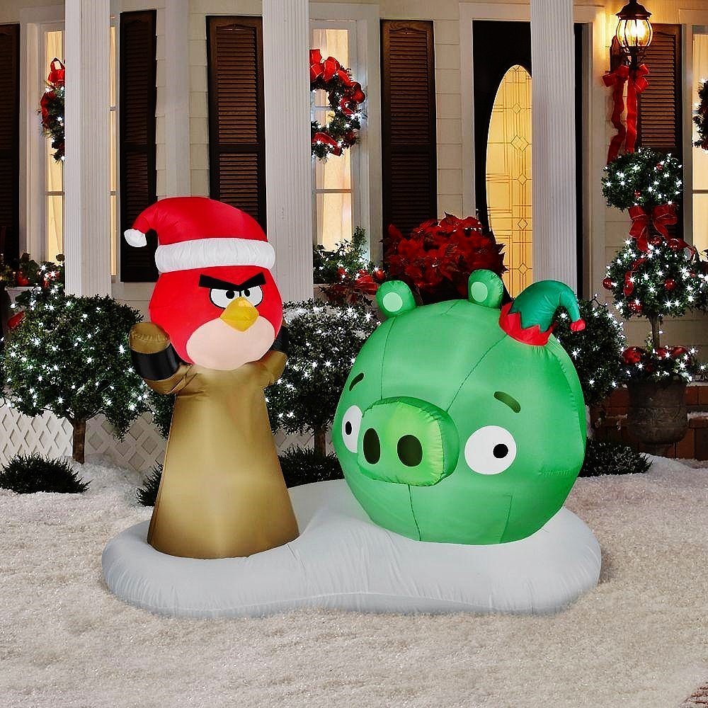 Angry Birds Christmas 5 Ft. Airblown - Lighted Red Bird Santa and Green ...