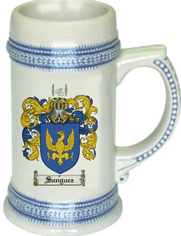 Sanguez Coat of Arms Stein / Family Crest Tankard Mug