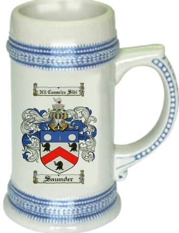 Saunder Coat of Arms Stein / Family Crest Tankard Mug