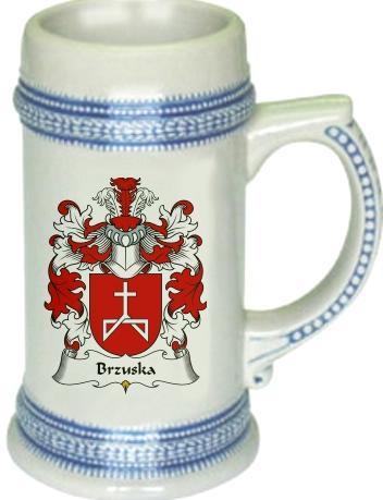 Brzuska Coat of Arms Stein / Family Crest Tankard Mug