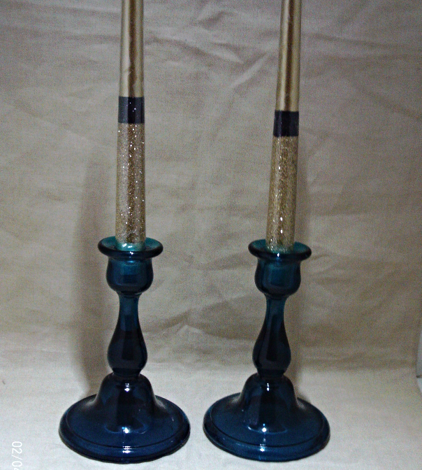 Vintage Teal Blue Tall Glass Candle Holders Vintage Table Decor Candles Holders