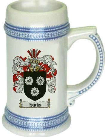 Sacks Coat of Arms Stein / Family Crest Tankard Mug