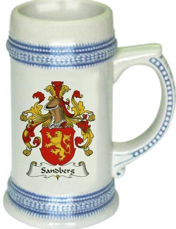 Sandberg Coat of Arms Stein / Family Crest Tankard Mug