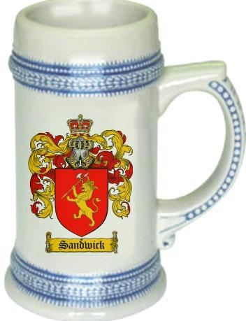 Sandwick Coat of Arms Stein / Family Crest Tankard Mug