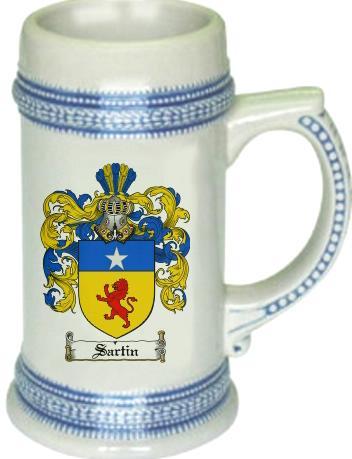Sartin Coat of Arms Stein / Family Crest Tankard Mug