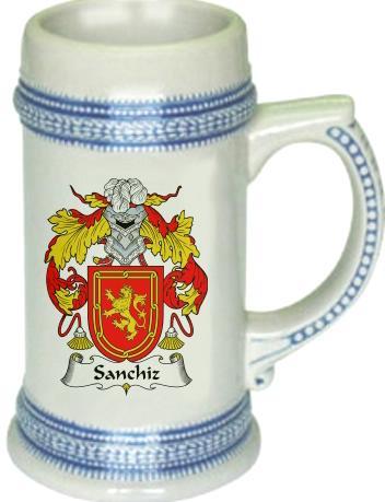 Sanchiz Coat of Arms Stein / Family Crest Tankard Mug
