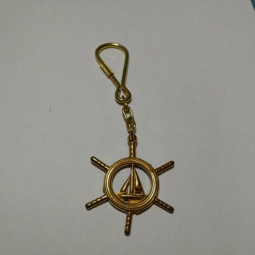 VINTAGE SOLID BRASS SHIPS WHEEL KEY RING HAND-MADE USA