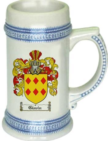 Glavin Coat of Arms Stein / Family Crest Tankard Mug