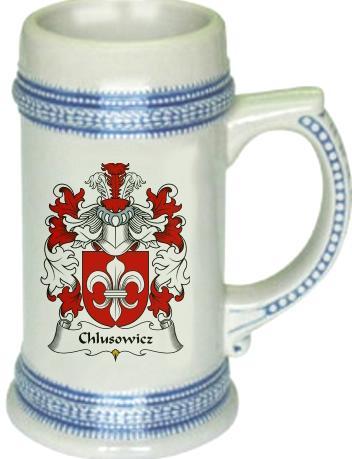 Chlusowicz Coat of Arms Stein / Family Crest Tankard Mug