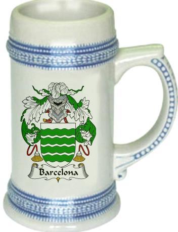 Barcelona Coat of Arms Stein / Family Crest Tankard Mug
