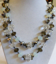 Two Strand Clear & Moonstone & Topaz Color Crystal Beaded link necklace 18.5" - $38.61