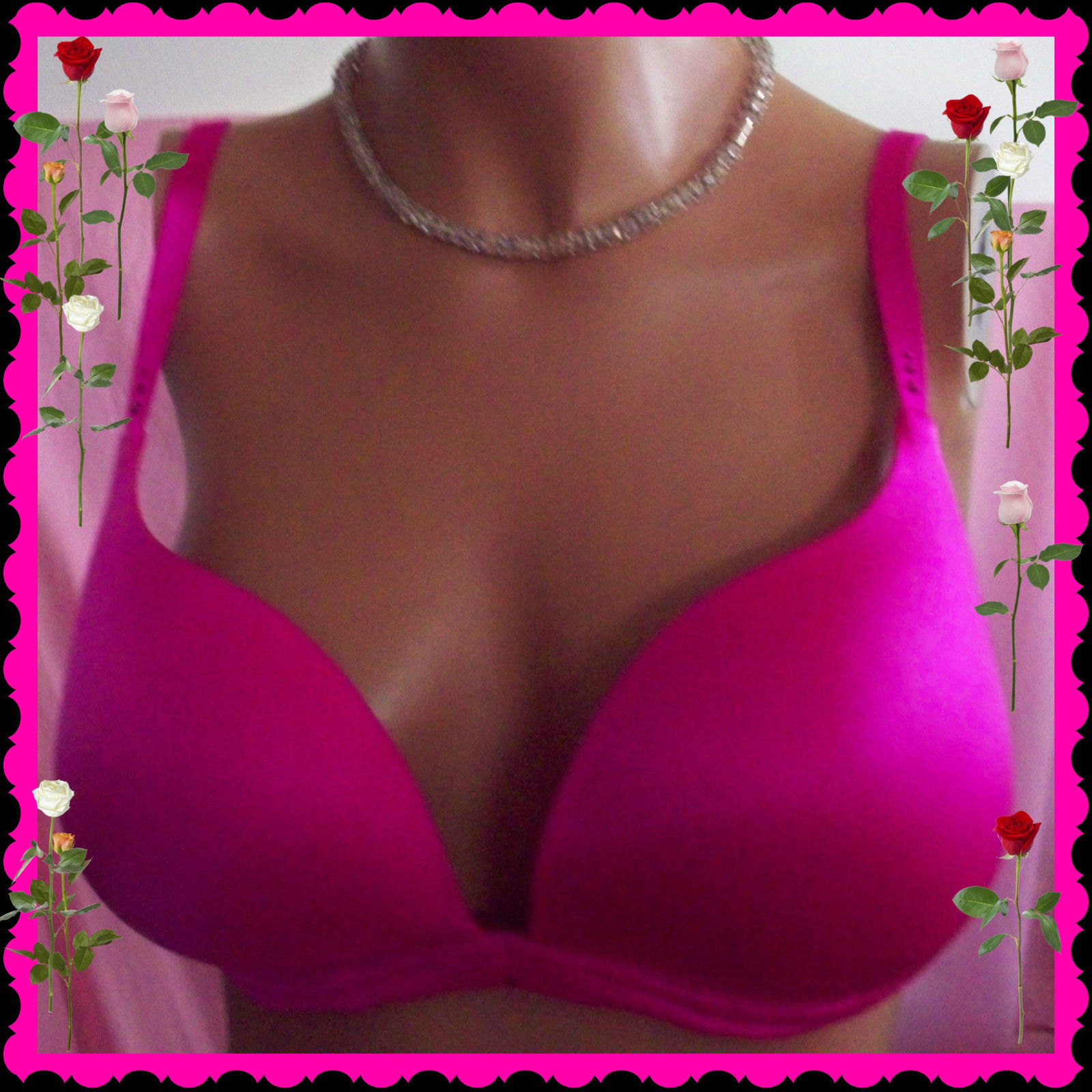 RARE 65 34D NEON Pink w/Gems Victorias Secret Very Sexy BIOFIT PushUp