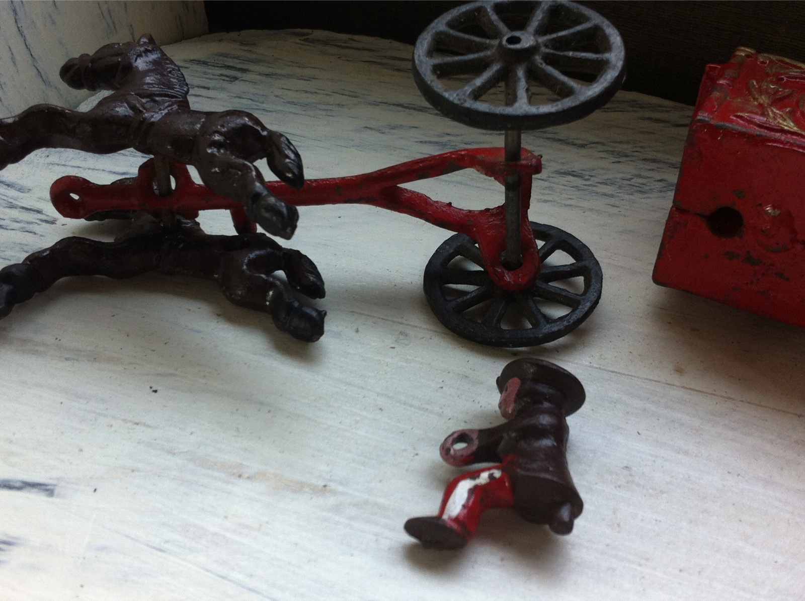 Repo/Maybe ? Vintage Toy Cast Iron Circus Cage/ Cart with Driver & 2