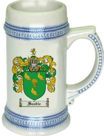 Saxbie Coat of Arms Stein / Family Crest Tankard Mug