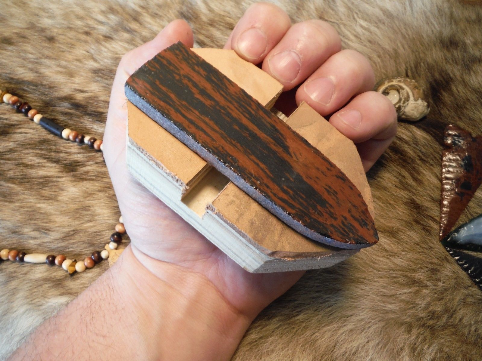 HARD LEATHER HAND PAD Flint Knapping Primitive Skinning Knife Arrowhead