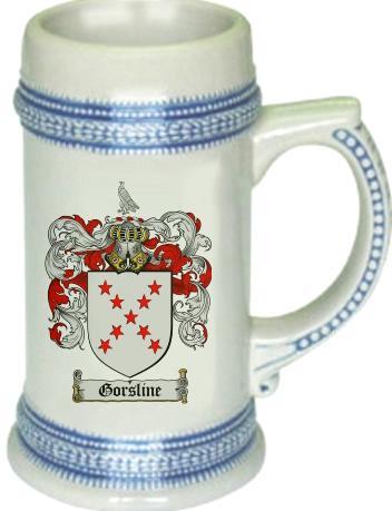 Gorsline Coat of Arms Stein / Family Crest Tankard Mug