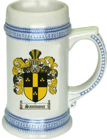 Sammons Coat of Arms Stein / Family Crest Tankard Mug