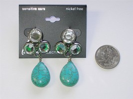 Lane Bryant Post Earrings Faux Turquoise and Crystals for Sensitive Ears - $6.93