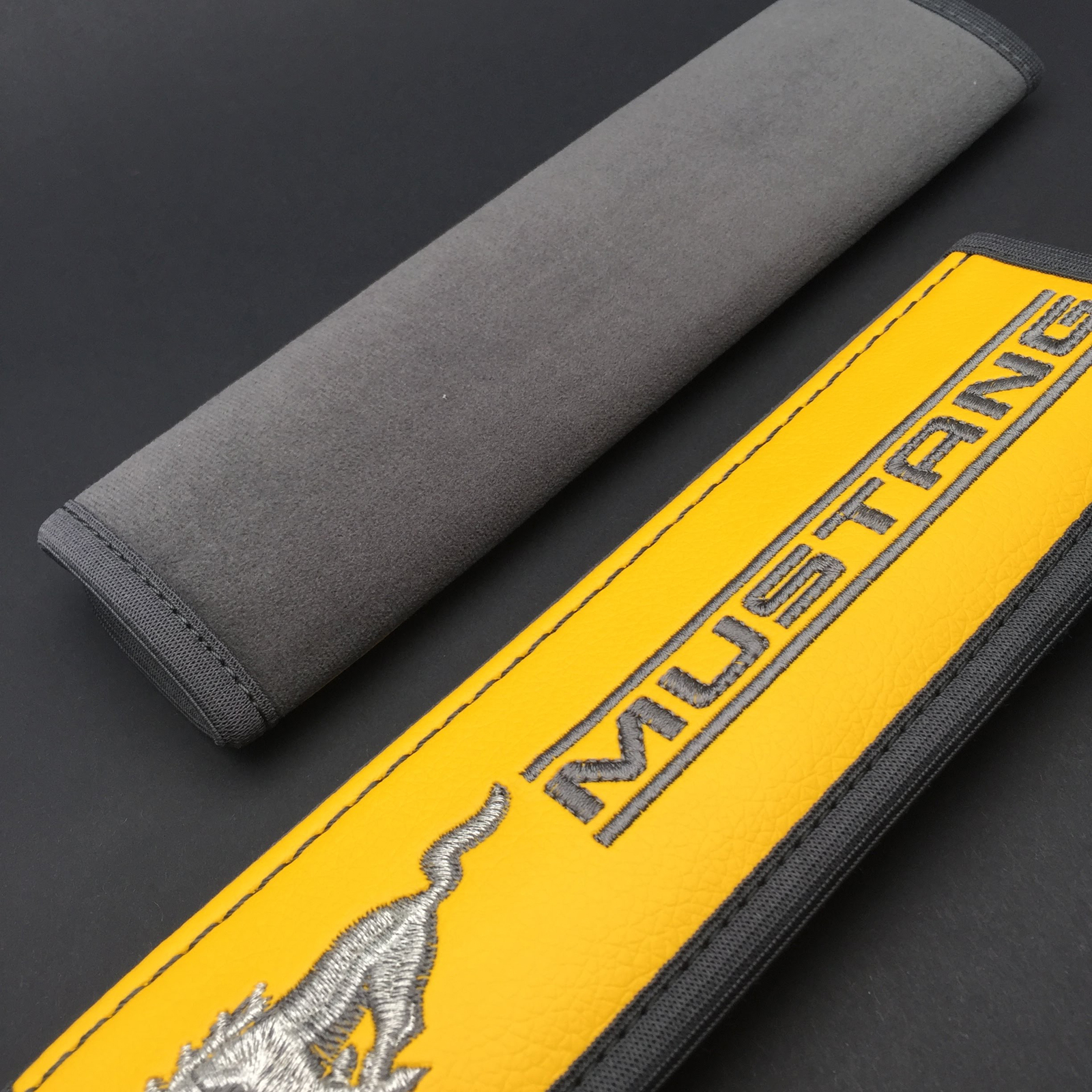 Ford Mustang seat belt cover shoulder pad cushion Yellow covers grey an