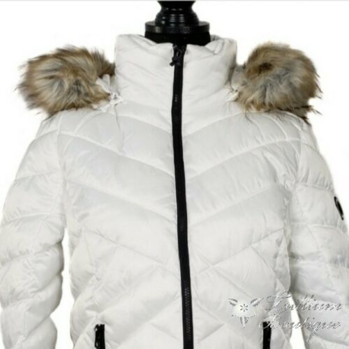 Nautica Women's Zip-Up Puffer Jacket Faux Fur Trim Hood Winter Medium White NWT - Coats, Jackets 