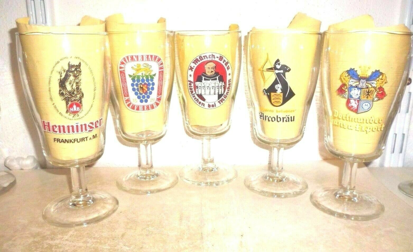 5 GERMAN BREWERIES Multiples 4 Vintage German Beer Glasses Germany