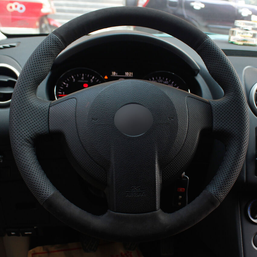 Black Leather Black Suede Car Steering Wheel Cover for Nissan QASHQAI XTrail Steering Wheels