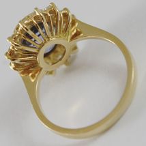 18K YELLOW GOLD BAND FLOWER RING WITH DIAMONDS AND BLUE TOPAZ, MADE IN ITALY image 3