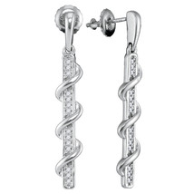 10kt White Gold Womens Round Diamond Wrapped Stick Dangle Earrings 1/10 Cttw - $299.00