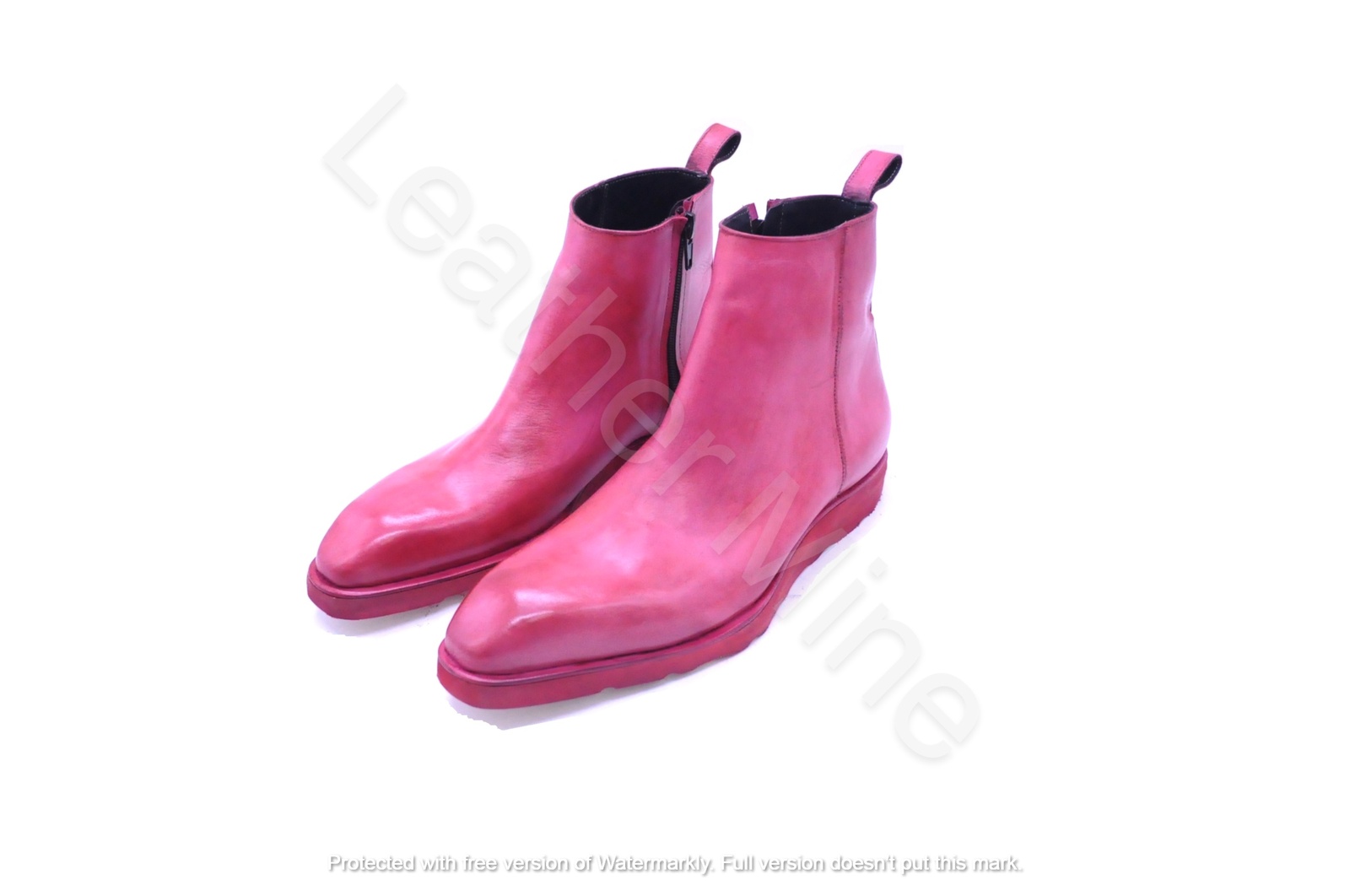Leather Mine - Men's handmade pink leather ankle high dress boots, custom made formal boots