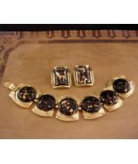 Vintage CORO Pegasus Bracelet - Gold confetti lucite moon clip on earrin... - $115.00