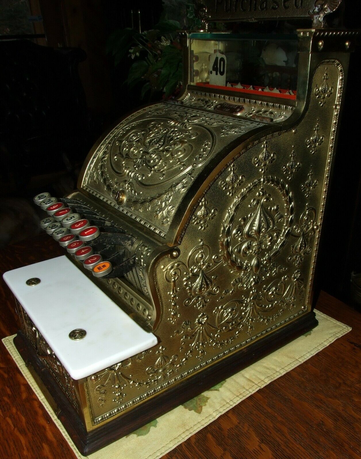 ANTIQUE BRASS NATIONAL CASH REGISTER MODEL 312 CANDY OR BARBER SHOP