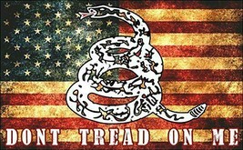 5&quot; don&#39;t tread on me snake logo on vintage american flag sticker decal u... - $16.14