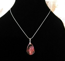 Pink Ghost Iodolite Quartz Crystal Necklace Natural Stone Sterling Sliver - $23.00
