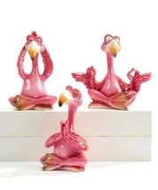 Yoga Flamingo Figurines - Set of 3 - Pink Poly Resin 3 Different Poses Zen Yoga
