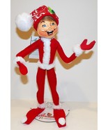 ADORABLE NWT 2019 ANNALEE #511019 CHRISTMAS SWIRL RED ELF 14&quot; DOLL - $29.39