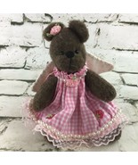 Teddy Bear Plush Decor Rustic Angel Wings Pink Gingham Dress Stuffed Ani... - $11.88