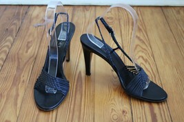 Gucci 8 B Black Strappy Braided Textile Leather Stiletto Heels Sandals - $137.75