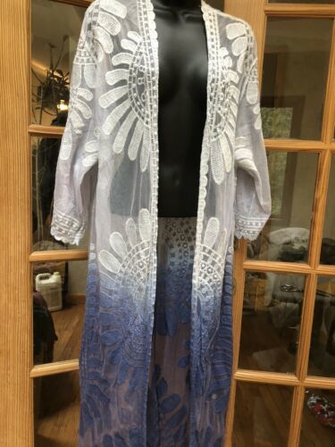 Vintage Style Dentelle Kimono Robe Chiffon Bleu Ombre
